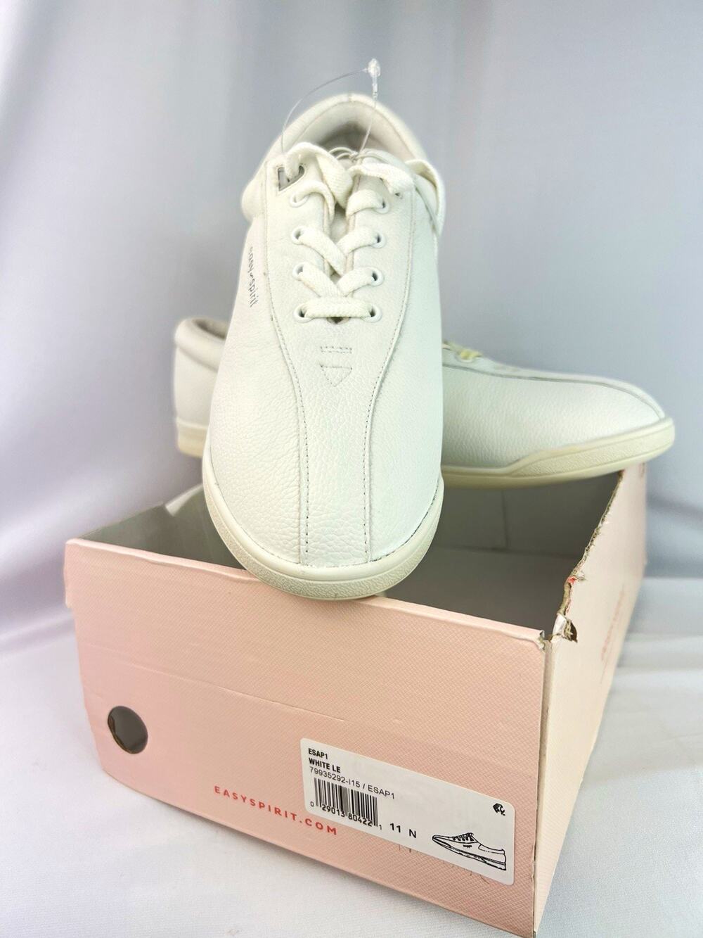 Easy Spirit ESAP1 Women's White Leather Lace-Up Comfort Sneakers 11N